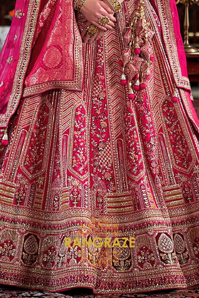 Magenta Majesty Double-Dupatta Bridal Silk Lehenga – A Fairytale of Grande