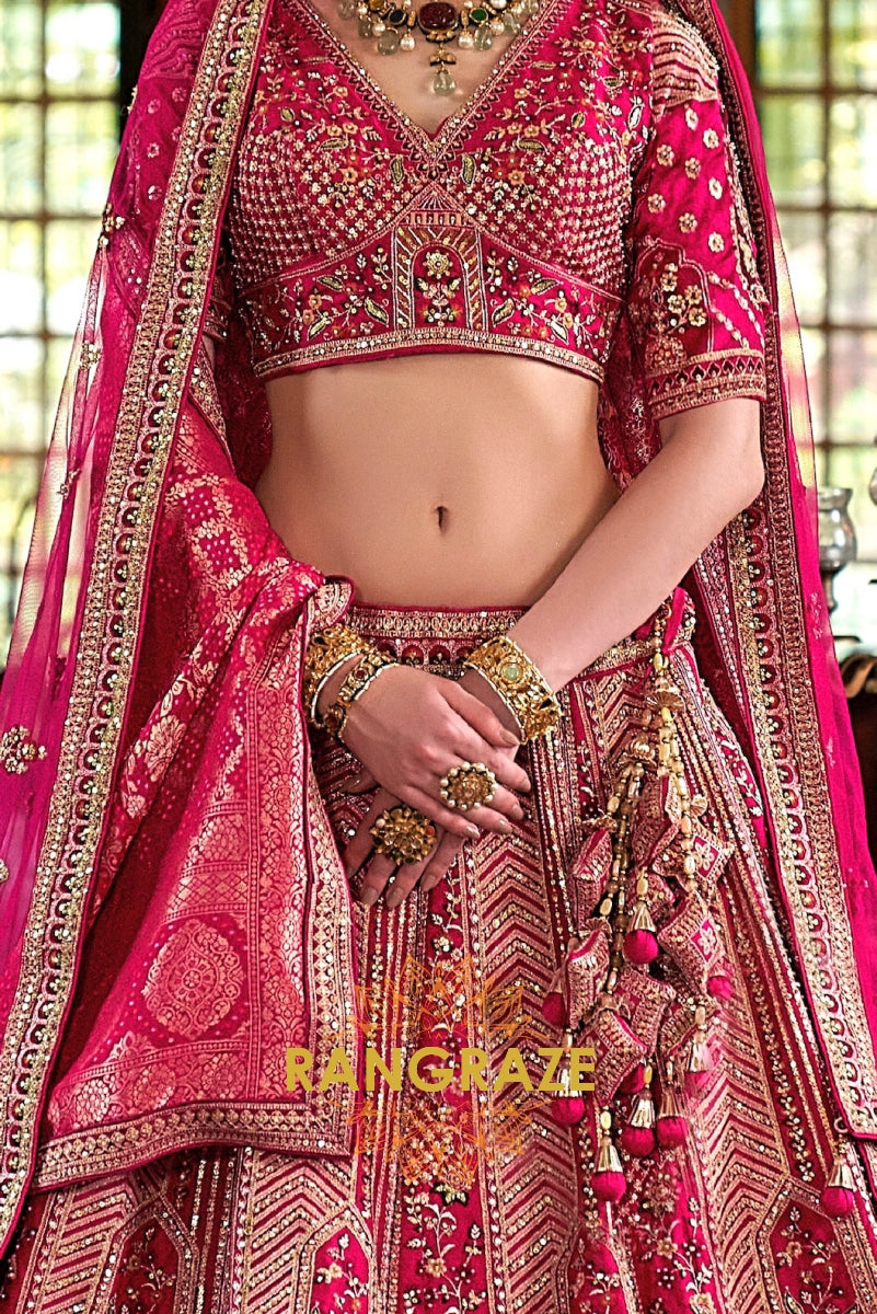 Magenta Majesty Double-Dupatta Bridal Silk Lehenga – A Fairytale of Grande