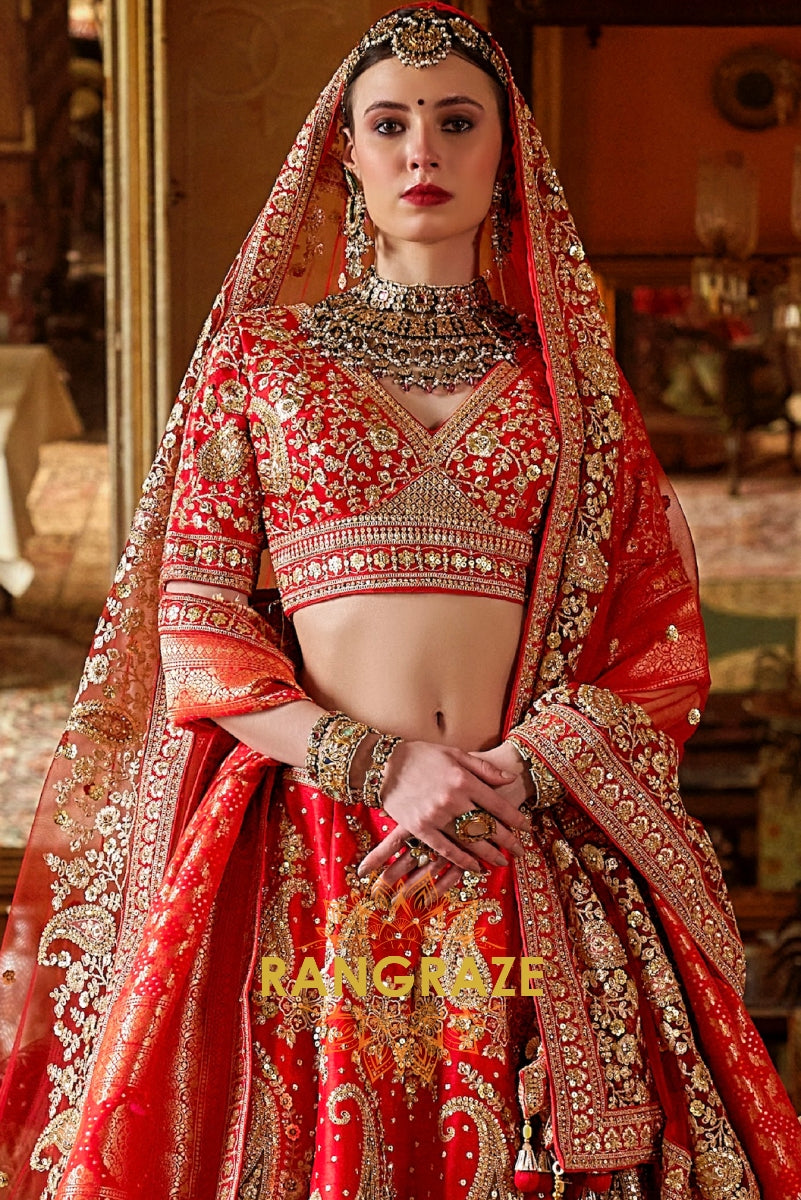 Vermilion Royale Bridal Silk Lehenga