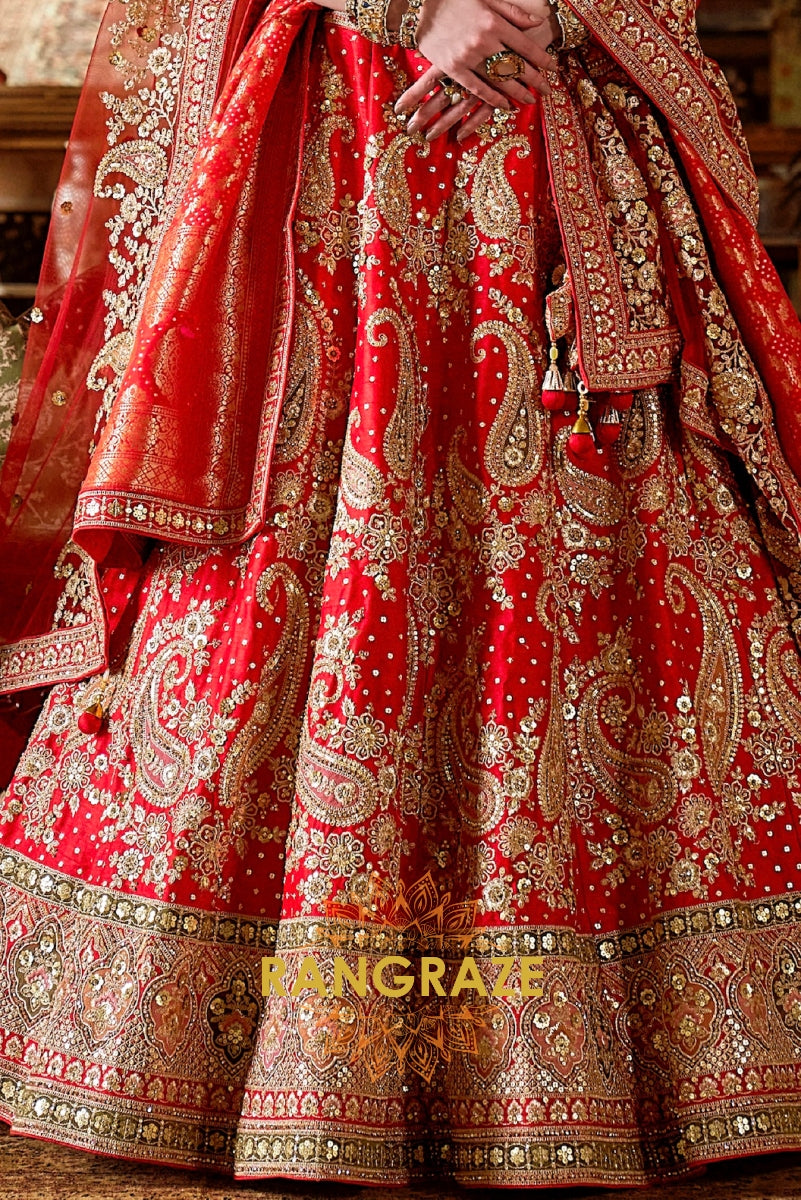 Vermilion Royale Bridal Silk Lehenga