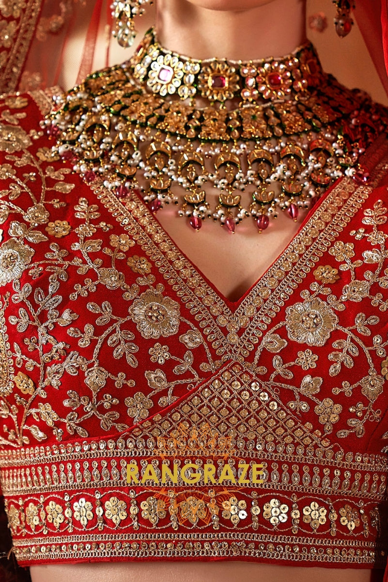 Vermilion Royale Bridal Silk Lehenga
