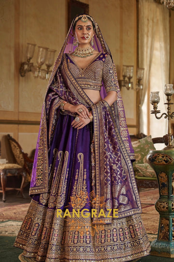 Imperial Purple Double-Dupatta Bridal Silk Lehenga – A Royal Tapestry of Elegance
