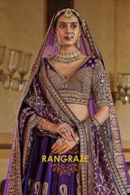 Imperial Purple Double-Dupatta Bridal Silk Lehenga – A Royal Tapestry of Elegance