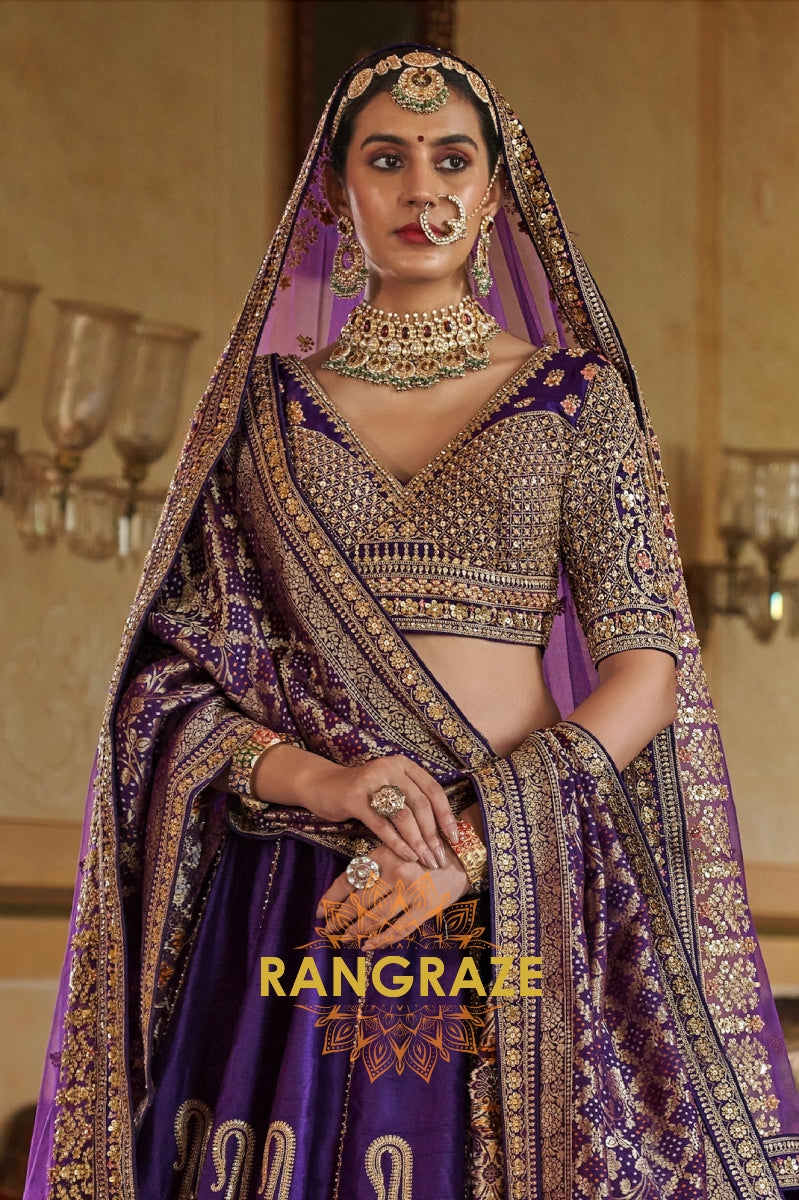 Imperial Purple Double-Dupatta Bridal Silk Lehenga – A Royal Tapestry of Elegance