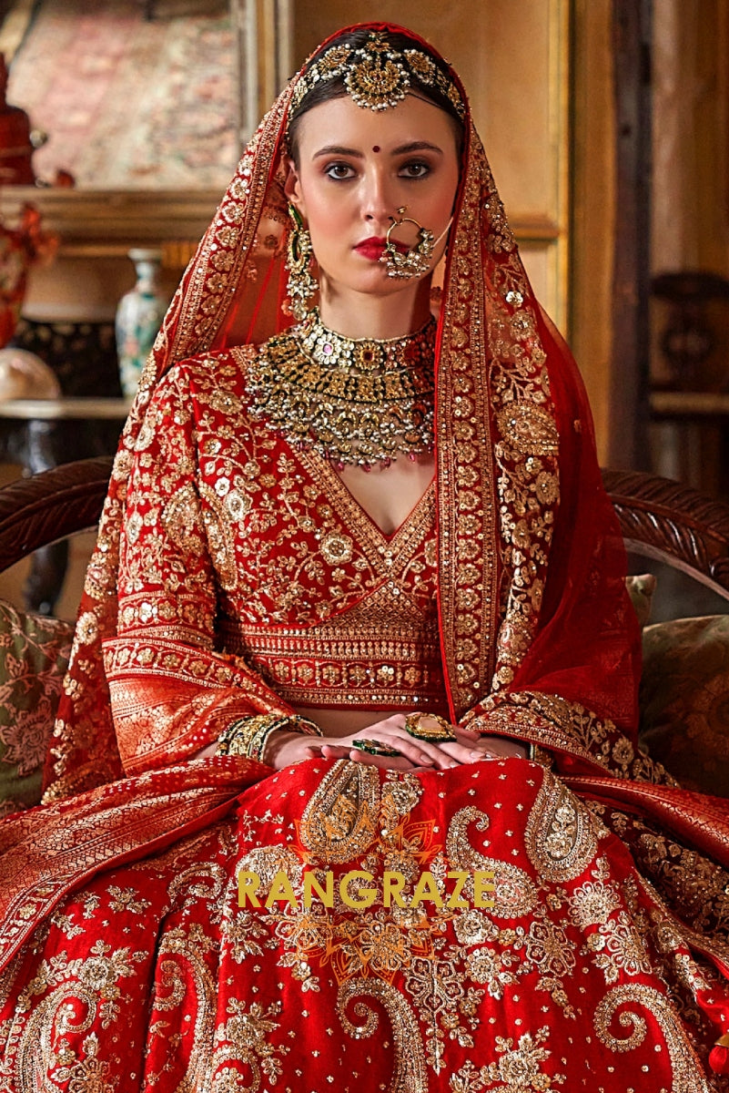 Vermilion Royale Bridal Silk Lehenga