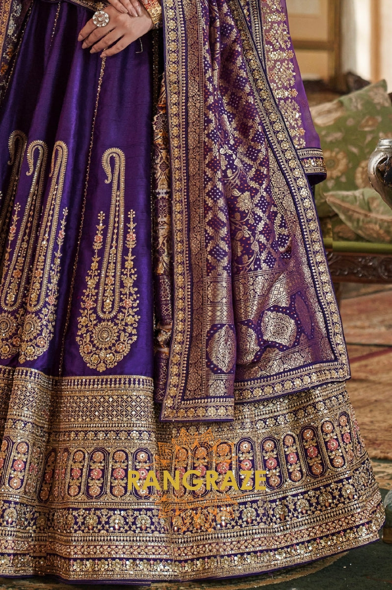 Imperial Purple Double-Dupatta Bridal Silk Lehenga – A Royal Tapestry of Elegance
