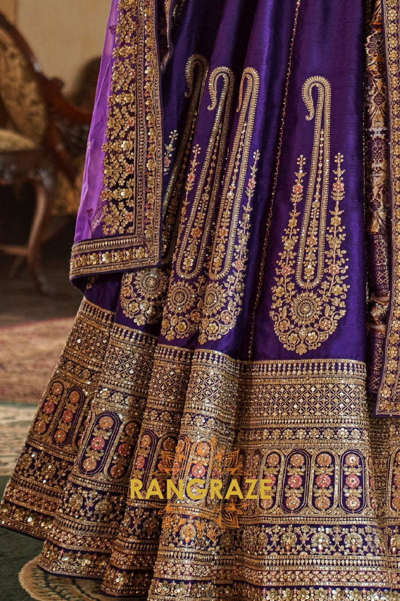 Imperial Purple Double-Dupatta Bridal Silk Lehenga – A Royal Tapestry of Elegance