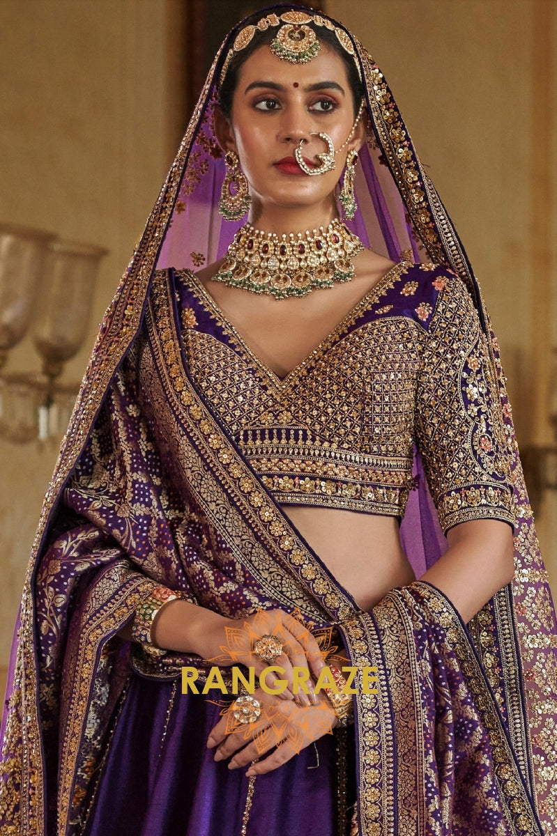 Imperial Purple Double-Dupatta Bridal Silk Lehenga – A Royal Tapestry of Elegance