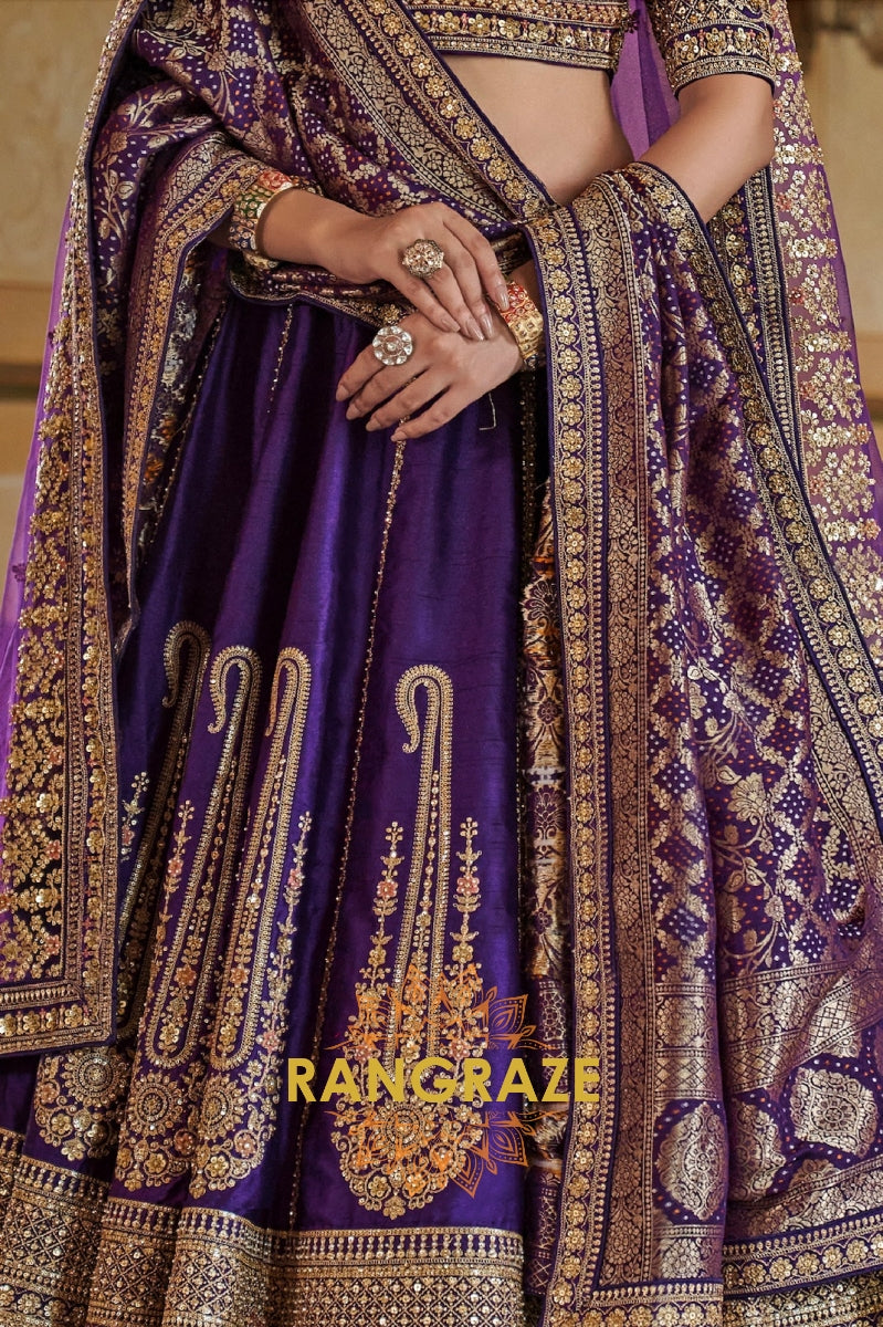 Imperial Purple Double-Dupatta Bridal Silk Lehenga – A Royal Tapestry of Elegance