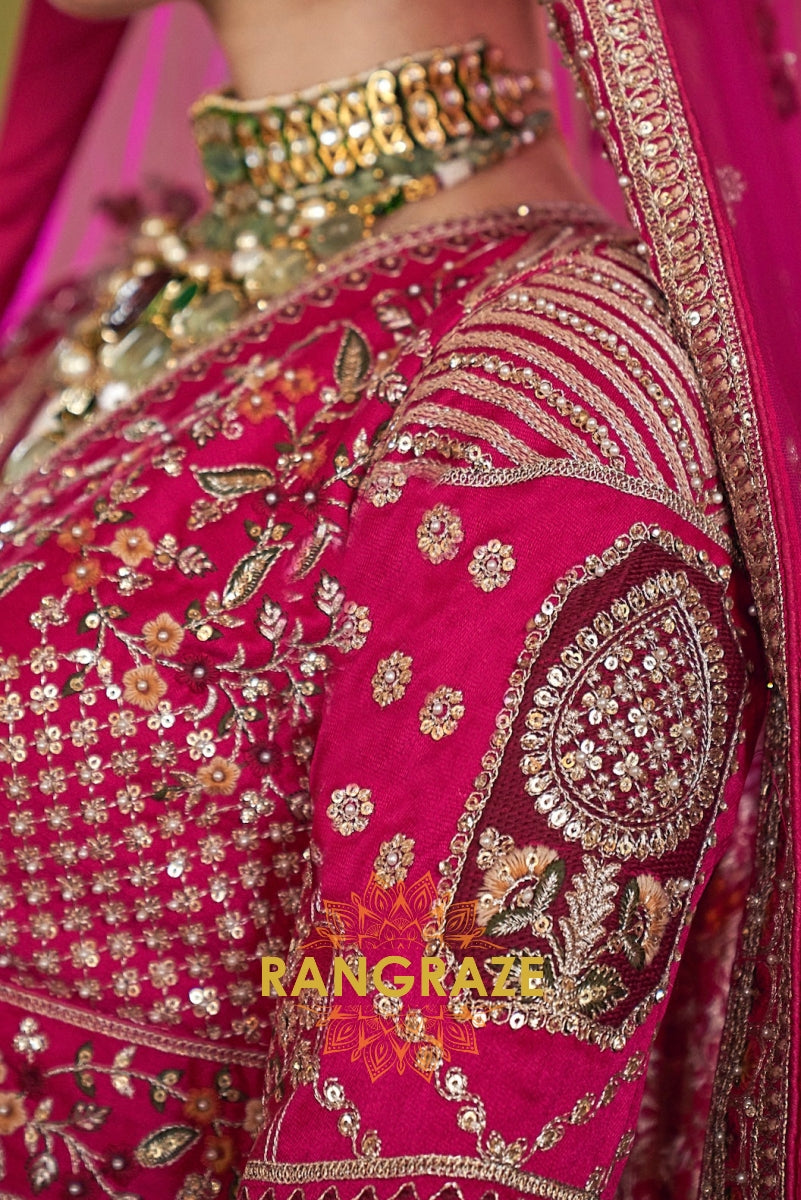Magenta Majesty Double-Dupatta Bridal Silk Lehenga – A Fairytale of Grande