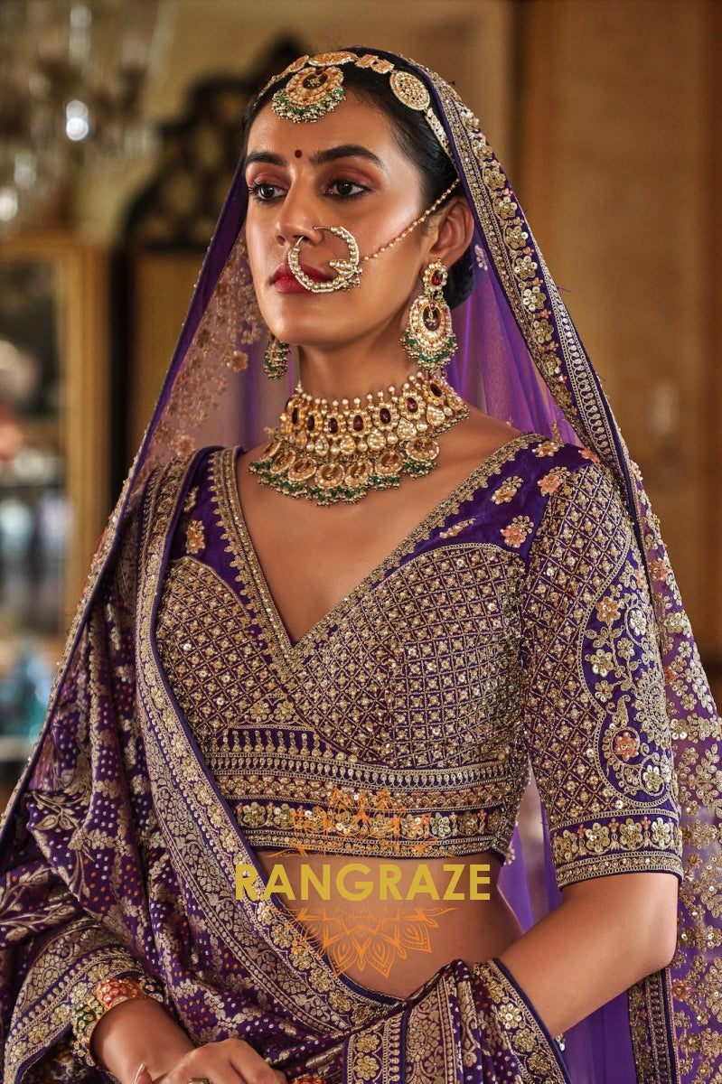 Imperial Purple Double-Dupatta Bridal Silk Lehenga – A Royal Tapestry of Elegance