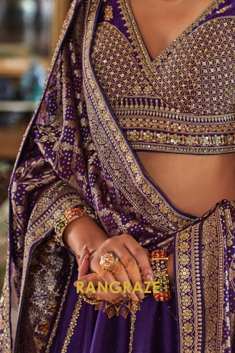 Imperial Purple Double-Dupatta Bridal Silk Lehenga – A Royal Tapestry of Elegance
