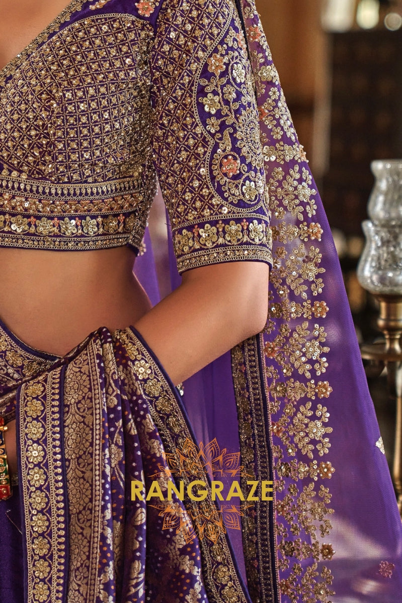 Imperial Purple Double-Dupatta Bridal Silk Lehenga – A Royal Tapestry of Elegance