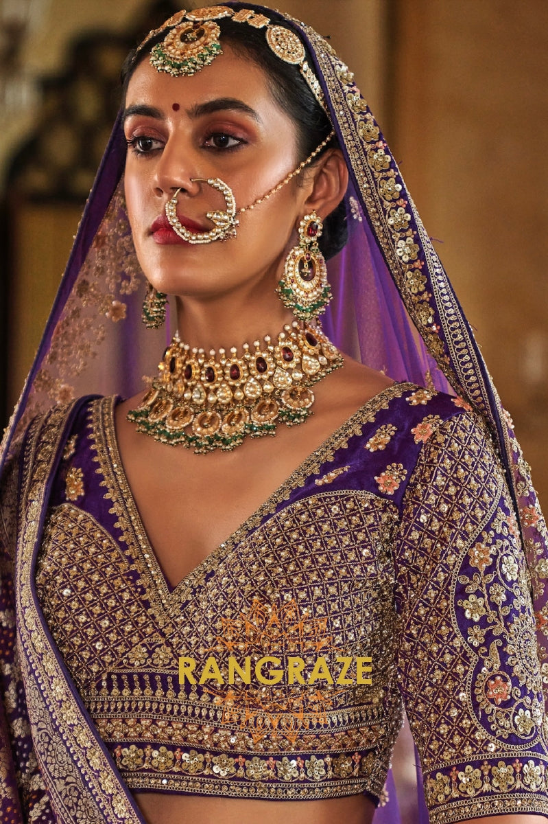 Imperial Purple Double-Dupatta Bridal Silk Lehenga – A Royal Tapestry of Elegance