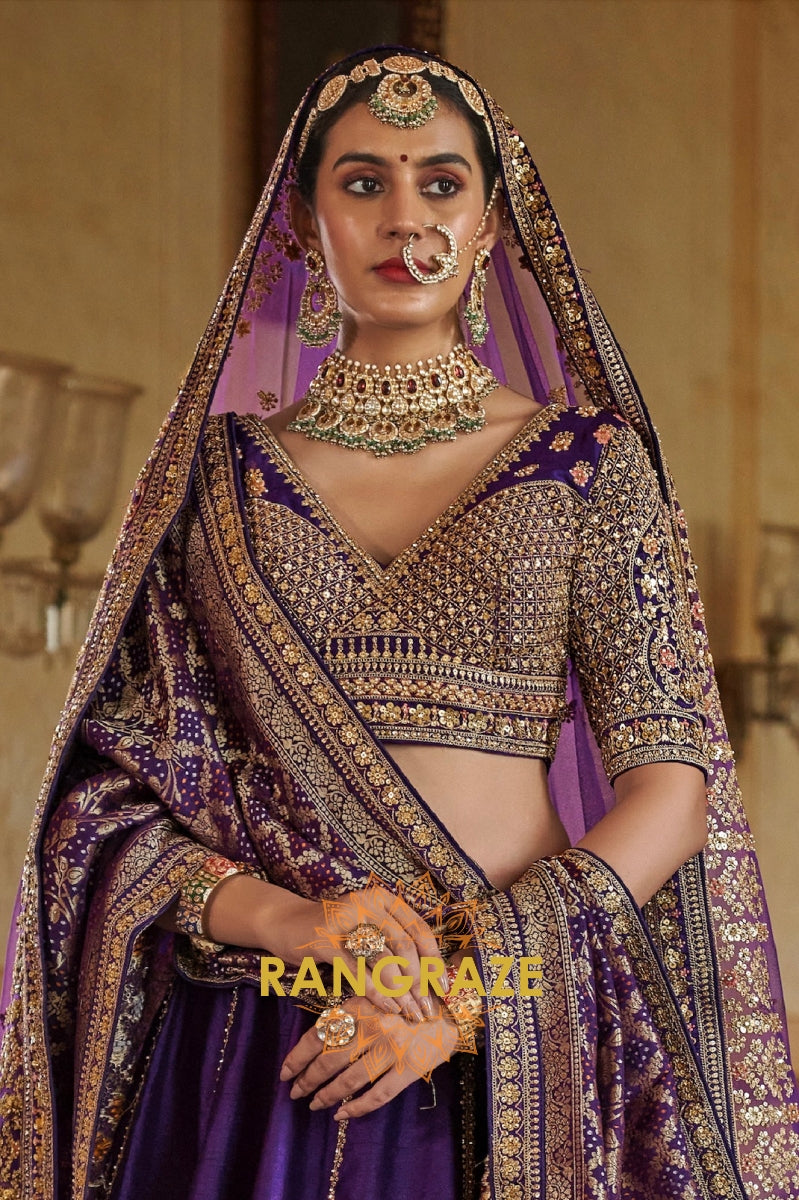 Imperial Purple Double-Dupatta Bridal Silk Lehenga – A Royal Tapestry of Elegance