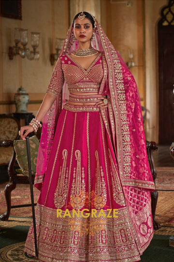 Fuchsia Radiance Double-Dupatta Bridal Silk Lehenga – A Celebration of Heritage & Modern Grace