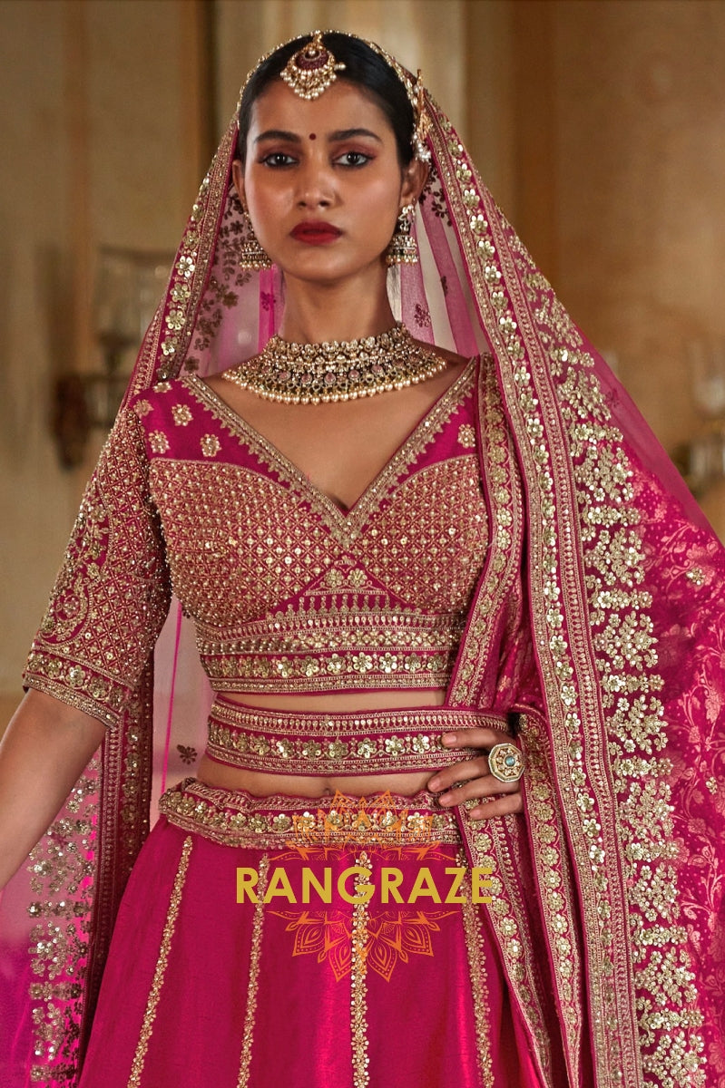 Fuchsia Radiance Double-Dupatta Bridal Silk Lehenga – A Celebration of Heritage & Modern Grace