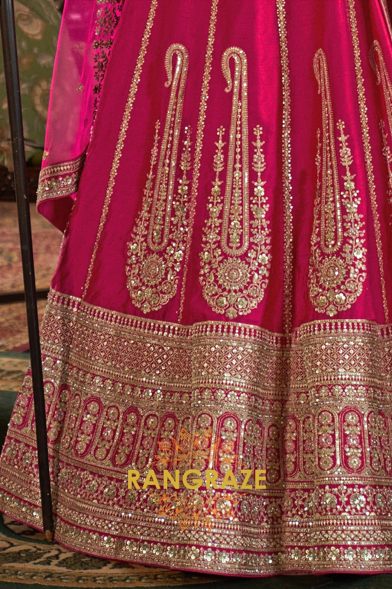 Fuchsia Radiance Double-Dupatta Bridal Silk Lehenga – A Celebration of Heritage & Modern Grace