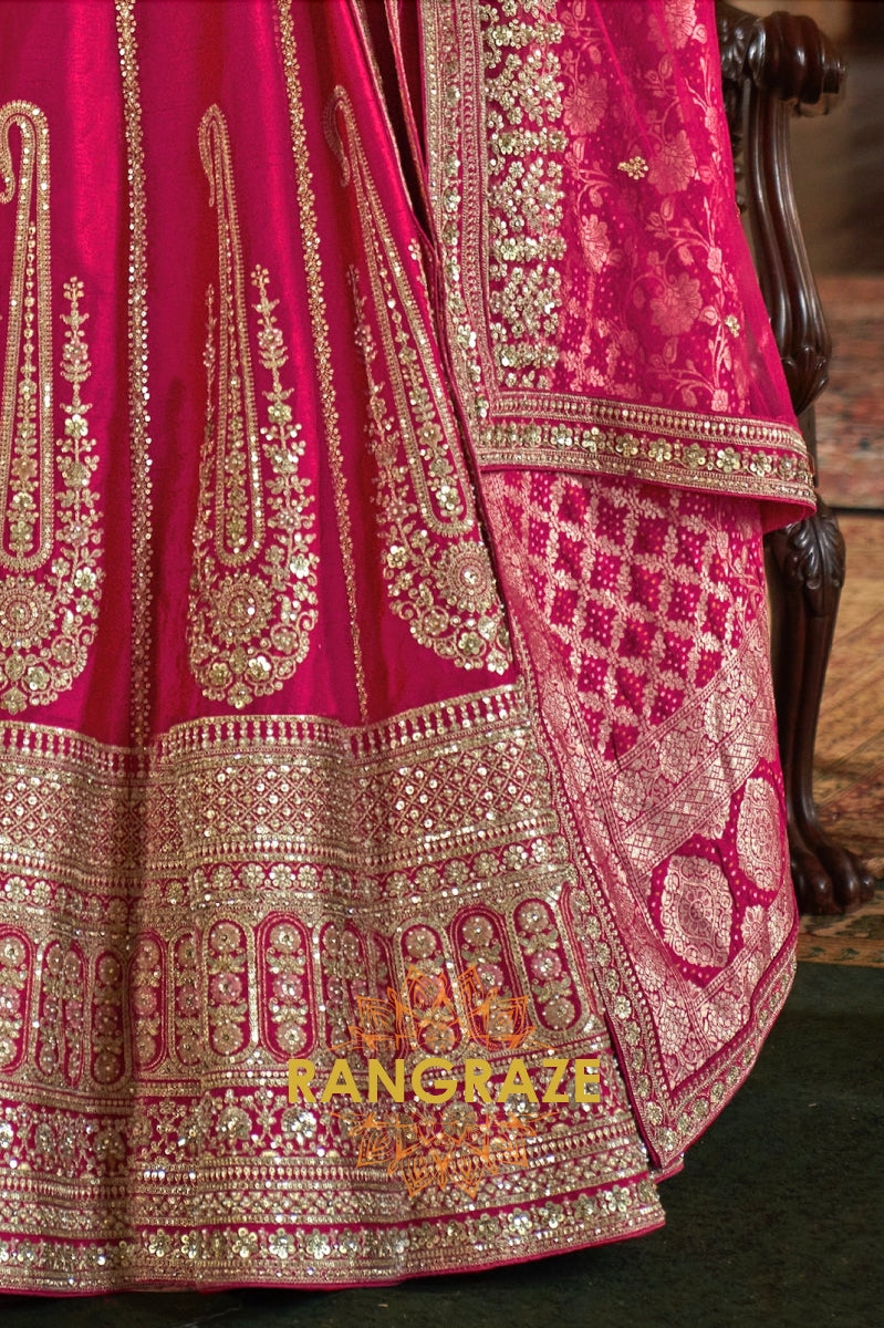 Fuchsia Radiance Double-Dupatta Bridal Silk Lehenga – A Celebration of Heritage & Modern Grace