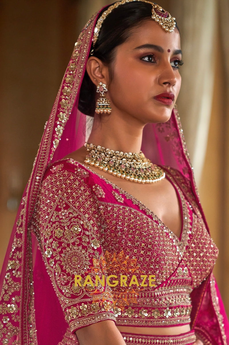 Fuchsia Radiance Double-Dupatta Bridal Silk Lehenga – A Celebration of Heritage & Modern Grace