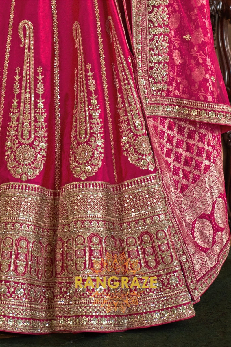 Fuchsia Radiance Double-Dupatta Bridal Silk Lehenga – A Celebration of Heritage & Modern Grace
