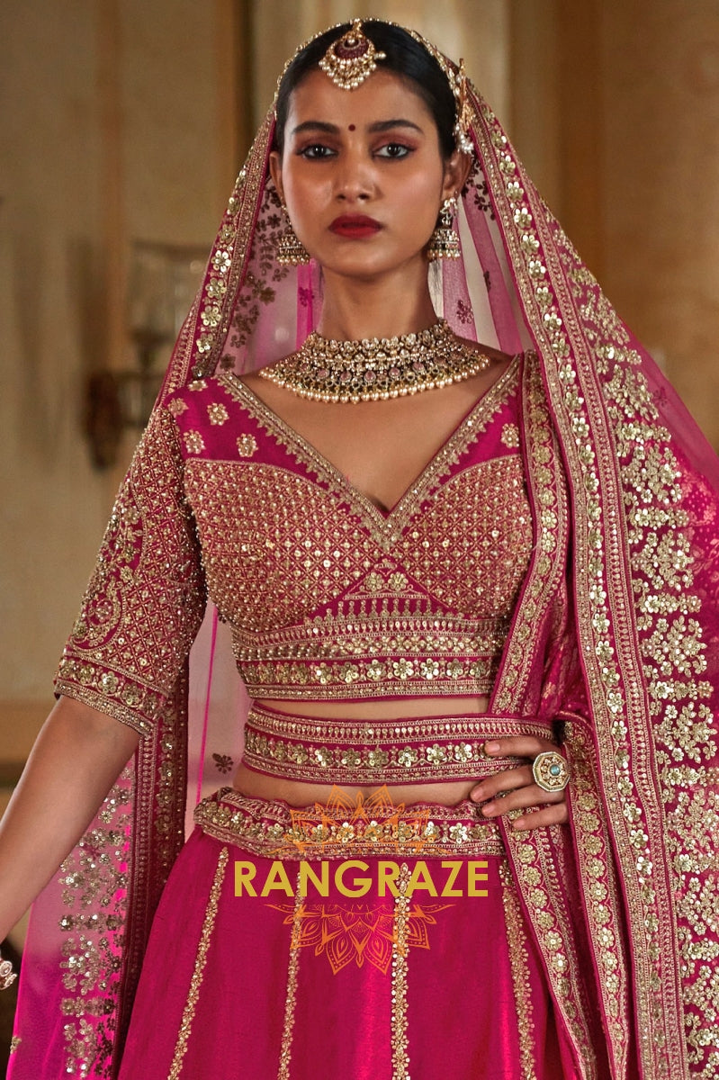 Fuchsia Radiance Double-Dupatta Bridal Silk Lehenga – A Celebration of Heritage & Modern Grace