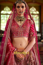 Magenta Majesty Double-Dupatta Bridal Silk Lehenga – A Fairytale of Grande