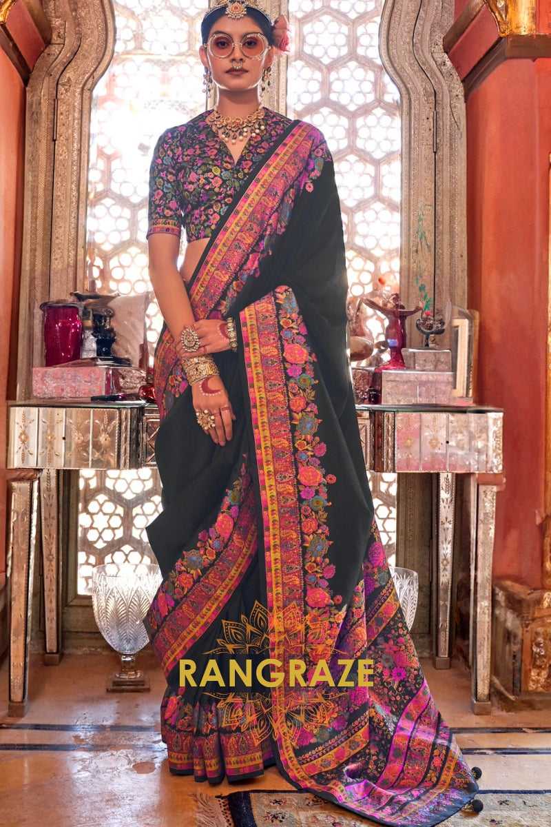 Midnight Bloom Symphony Silk Saree