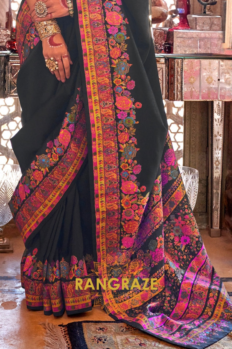 Midnight Bloom Symphony Silk Saree
