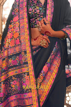 Midnight Bloom Symphony Silk Saree