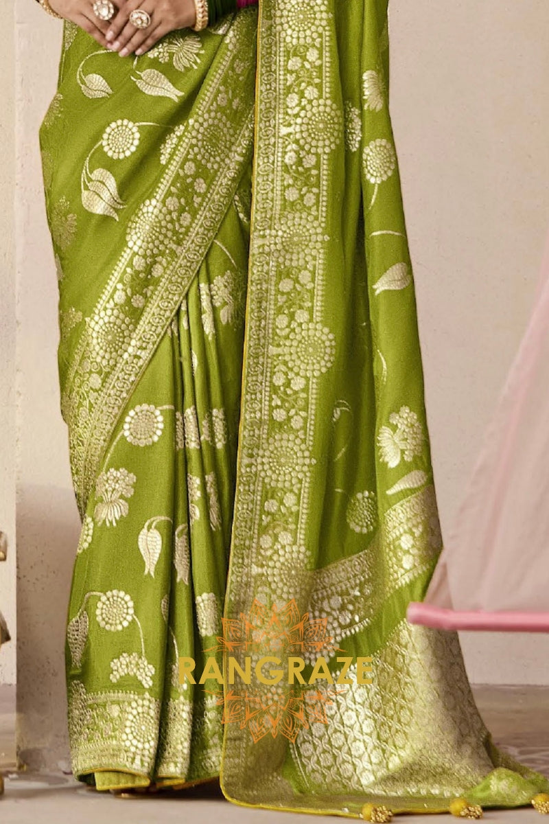 Mehendi Gold: Designer Banarasi Silk Saree