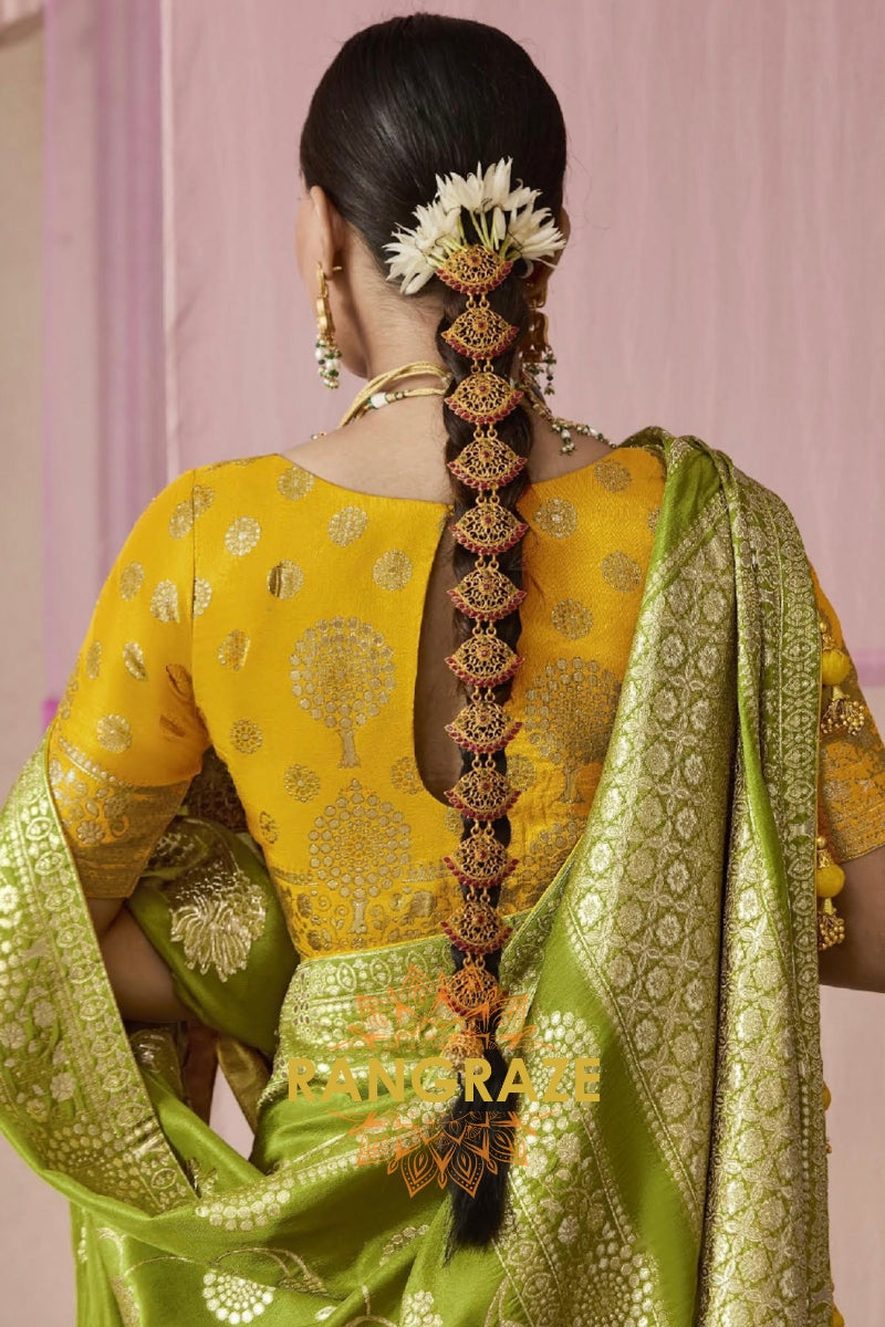 Mehendi Gold: Designer Banarasi Silk Saree