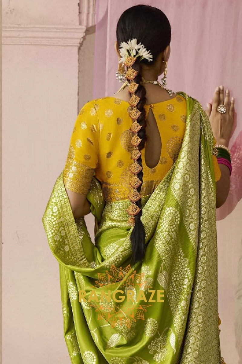 Mehendi Gold: Designer Banarasi Silk Saree