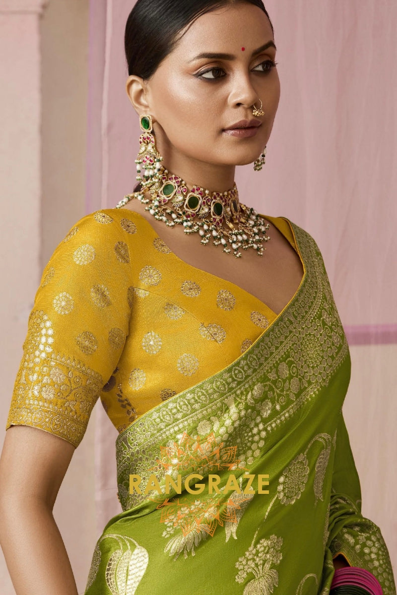 Mehendi Gold: Designer Banarasi Silk Saree