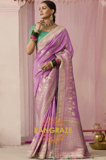 Lilac Emerald: Designer Banarasi Silk Saree