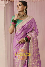 Lilac Emerald: Designer Banarasi Silk Saree