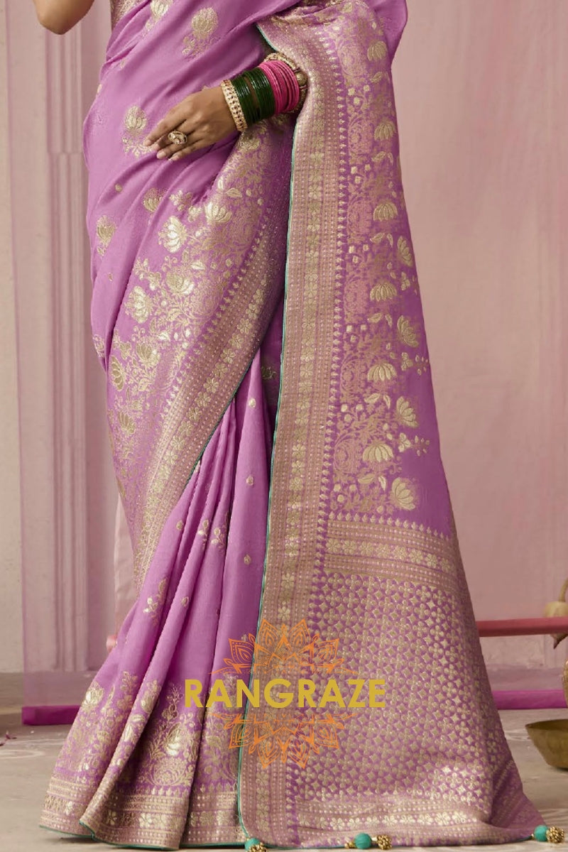 Lilac Emerald: Designer Banarasi Silk Saree