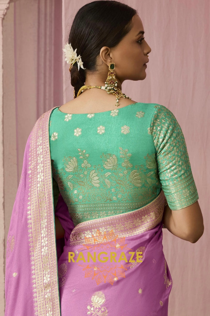 Lilac Emerald: Designer Banarasi Silk Saree