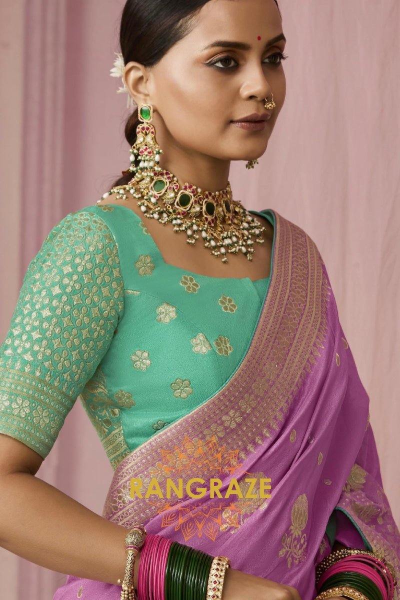 Lilac Emerald: Designer Banarasi Silk Saree