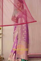 Lilac Emerald: Designer Banarasi Silk Saree