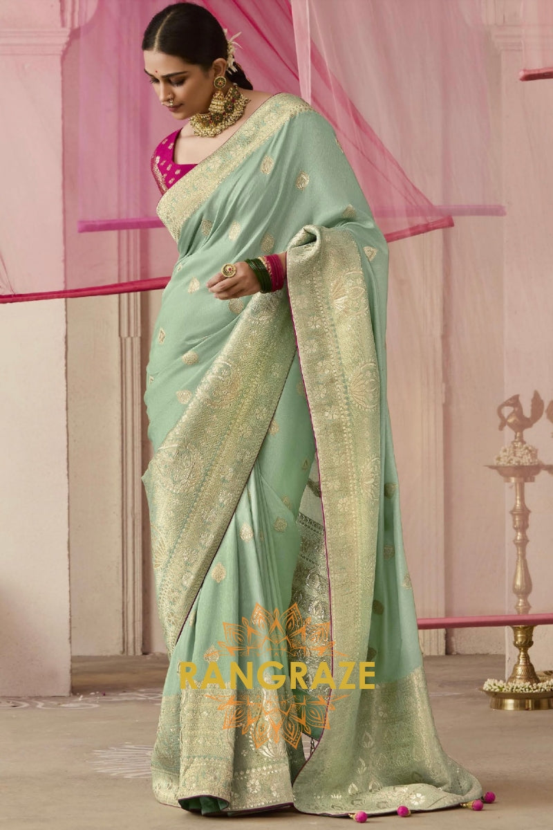 Mint Rose: Designer Banarasi Silk Saree