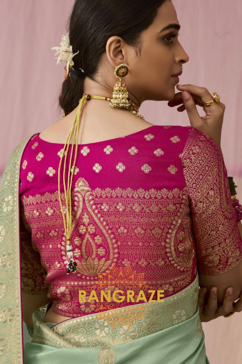 Mint Rose: Designer Banarasi Silk Saree