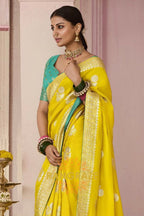 Sunshine Teal: Designer Banarasi Silk Saree