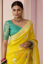 Sunshine Teal: Designer Banarasi Silk Saree
