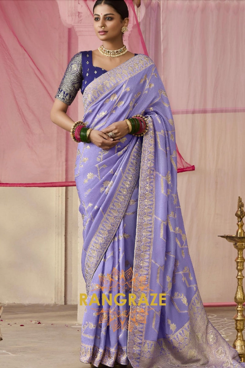 Lavender Royale: Designer Banarasi Silk Saree