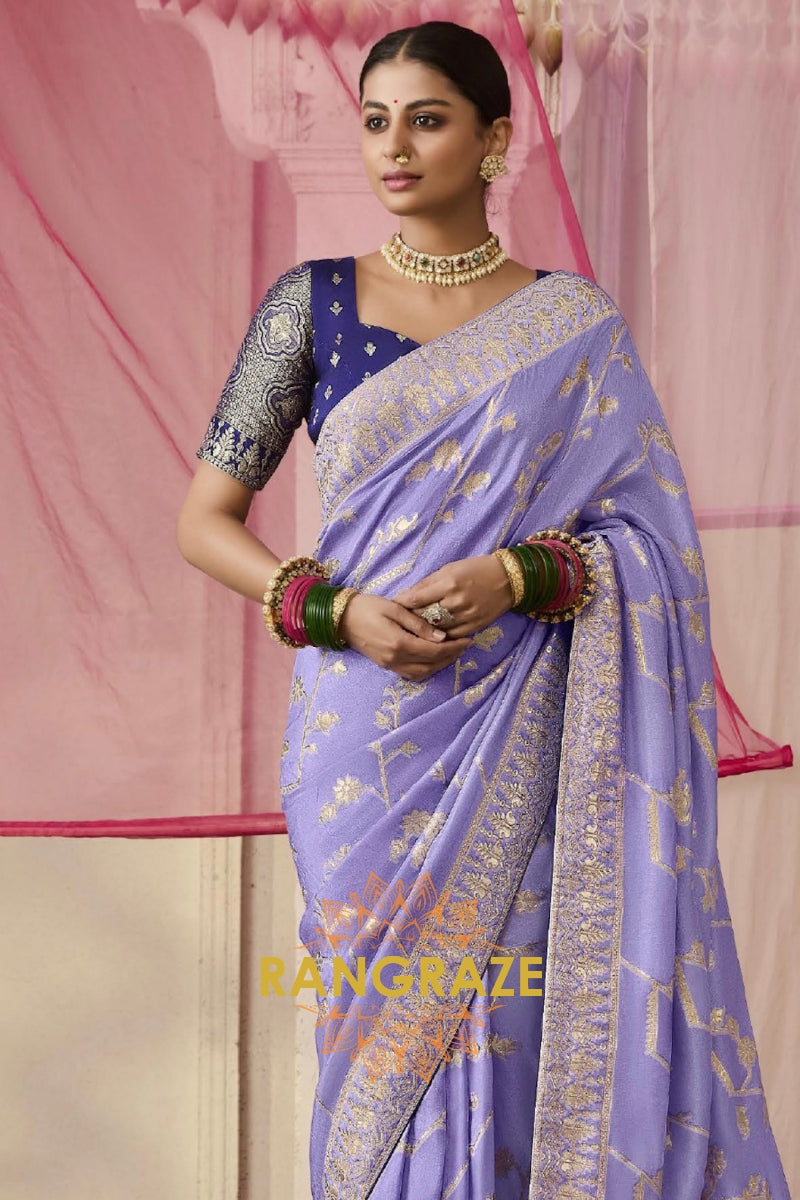 Lavender Royale: Designer Banarasi Silk Saree