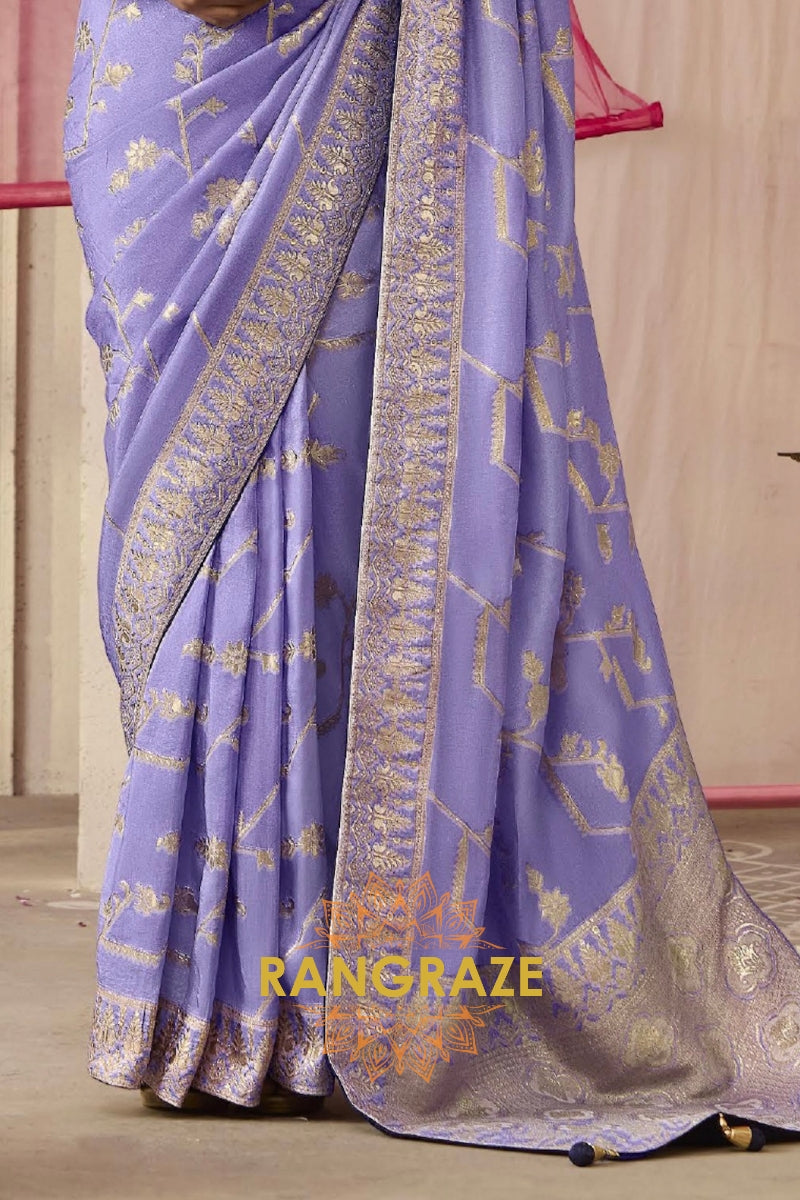 Lavender Royale: Designer Banarasi Silk Saree
