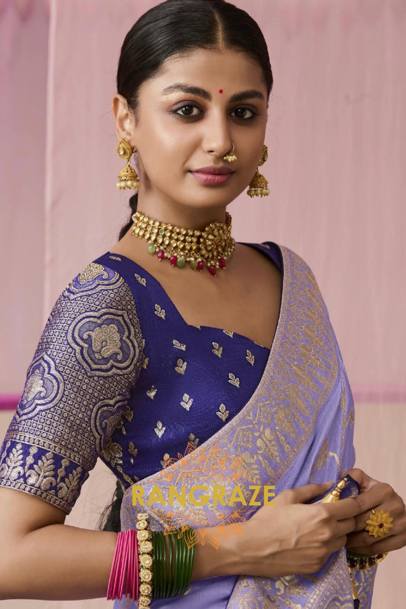 Lavender Royale: Designer Banarasi Silk Saree