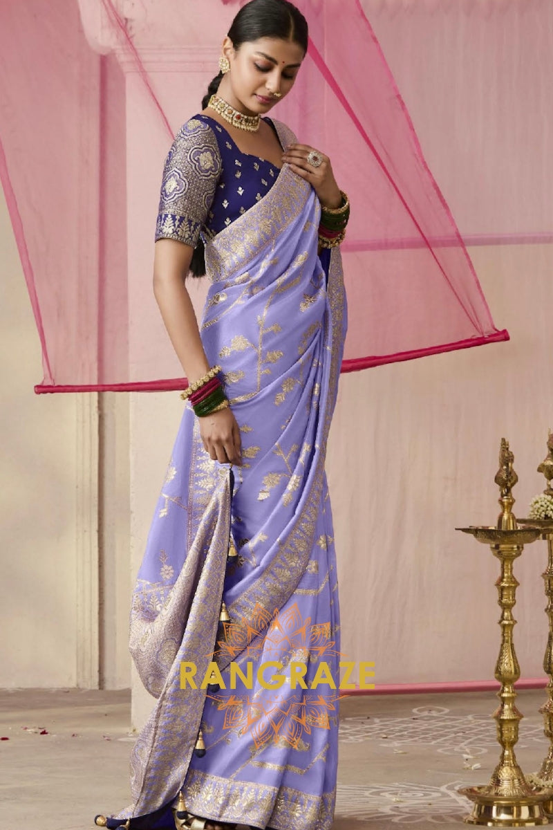 Lavender Royale: Designer Banarasi Silk Saree