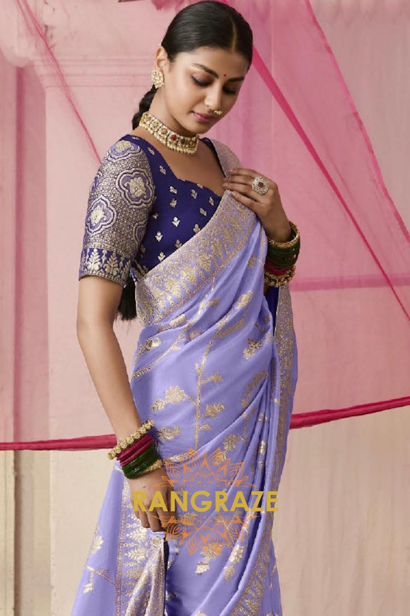 Lavender Royale: Designer Banarasi Silk Saree